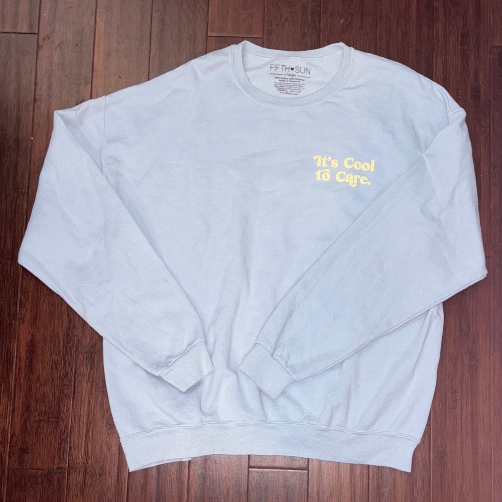 Fifth Sun Light Blue It’s Cool to Care Crewneck Sweater